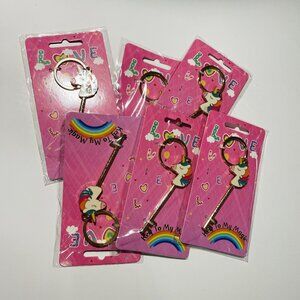 6 Valentine’s Unicorn Key Chains-  Key To My Magic-  Lot - Favors - Set